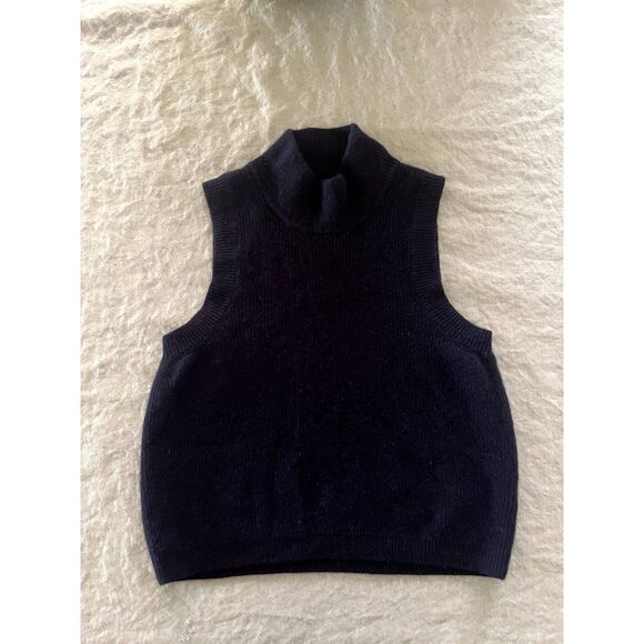 Los Angeles Apparel Cashmere Knit Sleeveless Mock Neck in Navy - XS - Picture 3 of 6